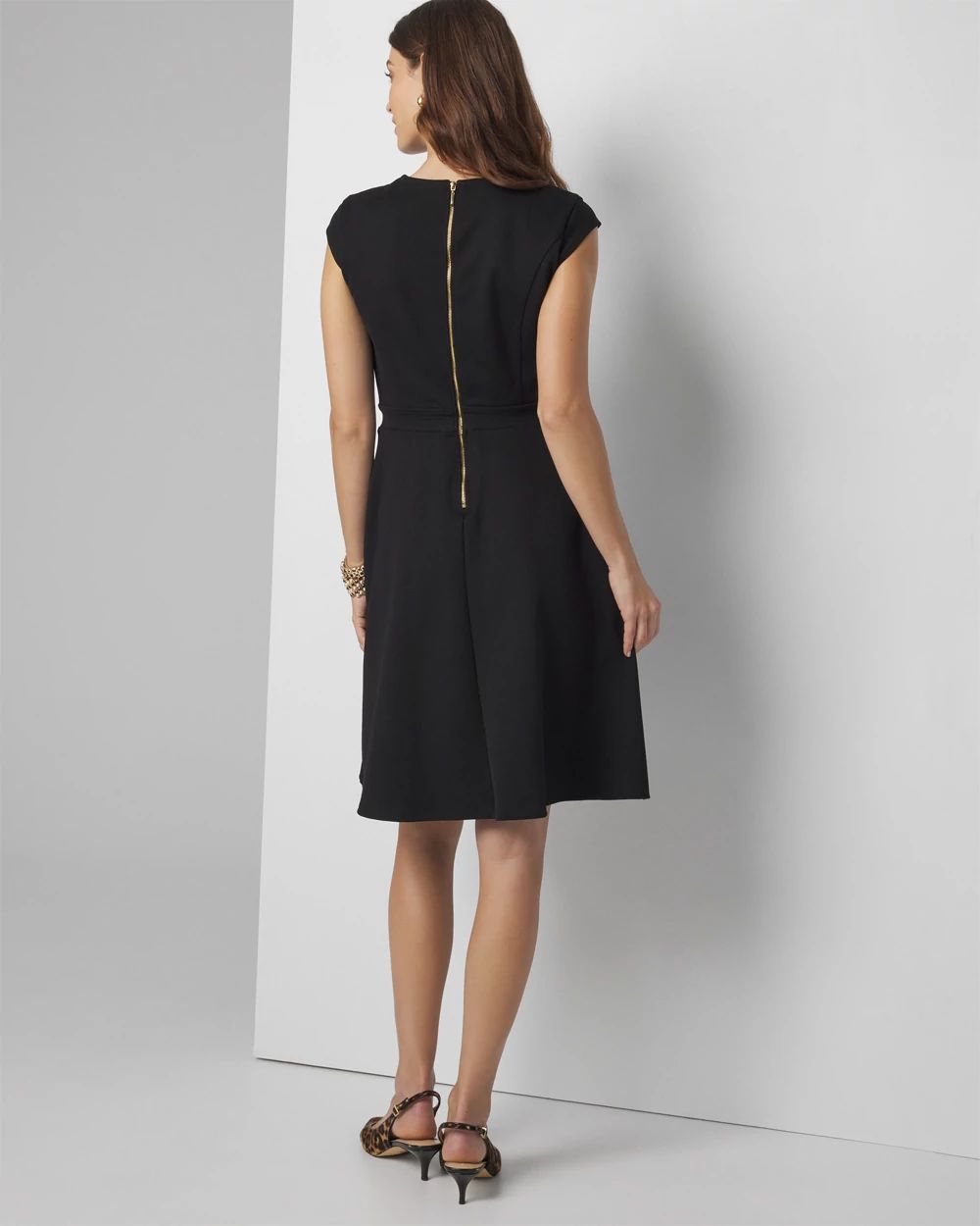 Petite black fit and flare dress top